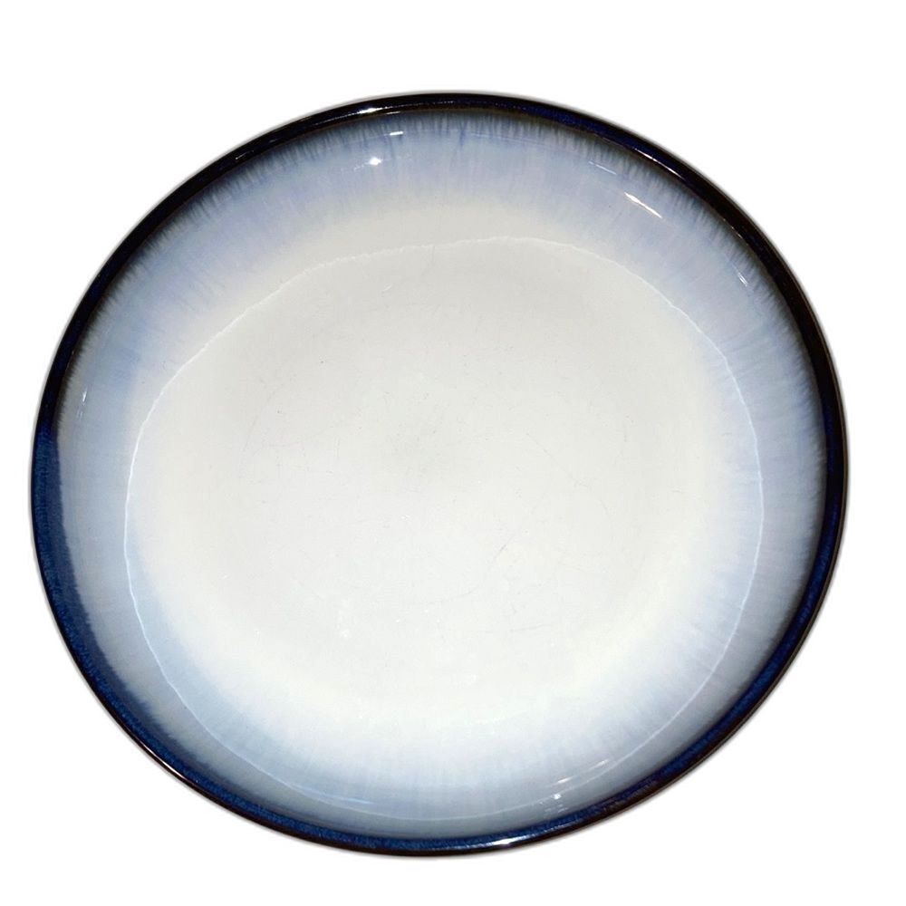 SANGO Concepts Eggplant Salad Plate White with Blue Rim  8.25 inch Diameter